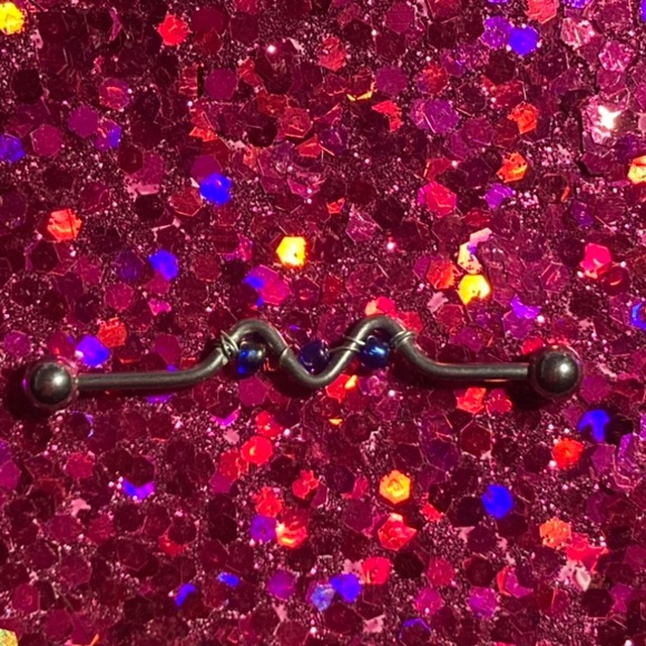 Industrial Bar Piercing Barbell Size 14g Silver Blue Purple Swirl Design alt NEW - Picture 6 of 6